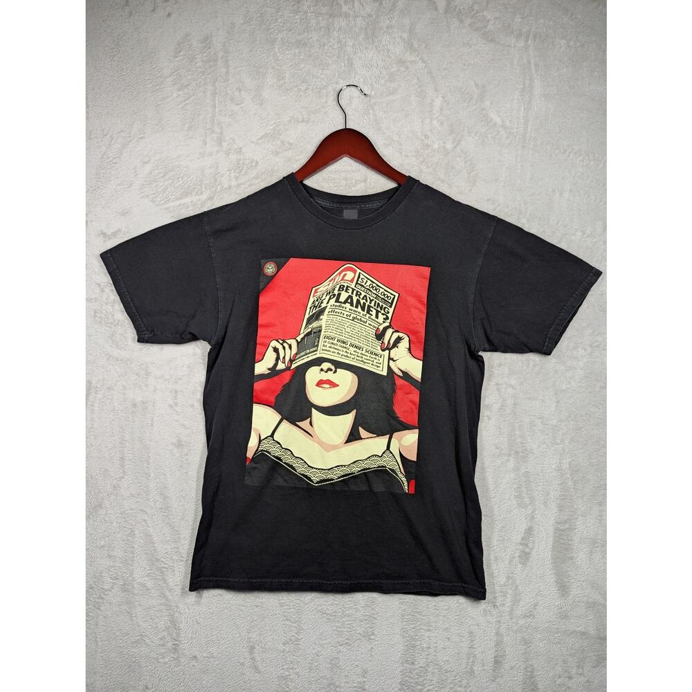 Vintage OBEY Right Wing Political Global Warming Science Black Shirt Size Medium